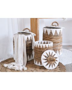 LO Winny Basket with Lid Natural/ White - Large